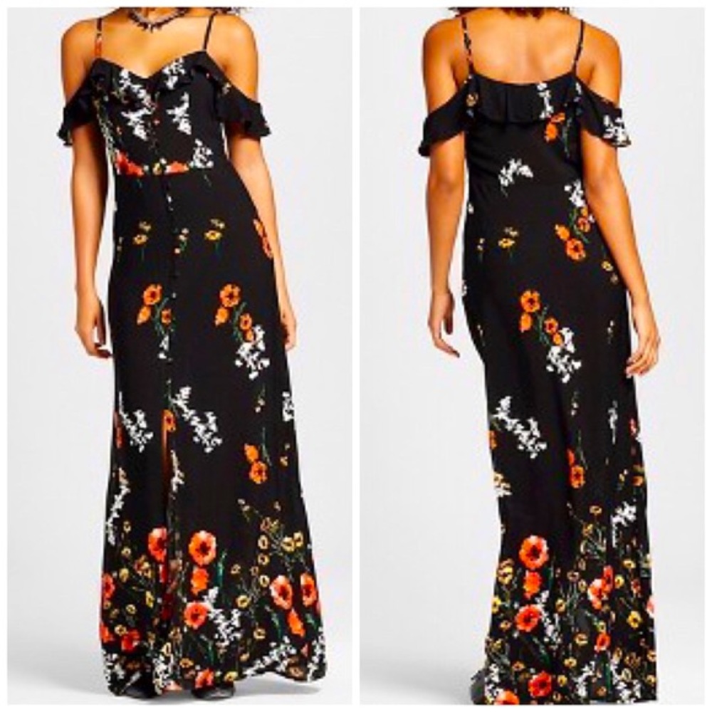 Xhilaration Button Front Cold Shoulder Maxi - L